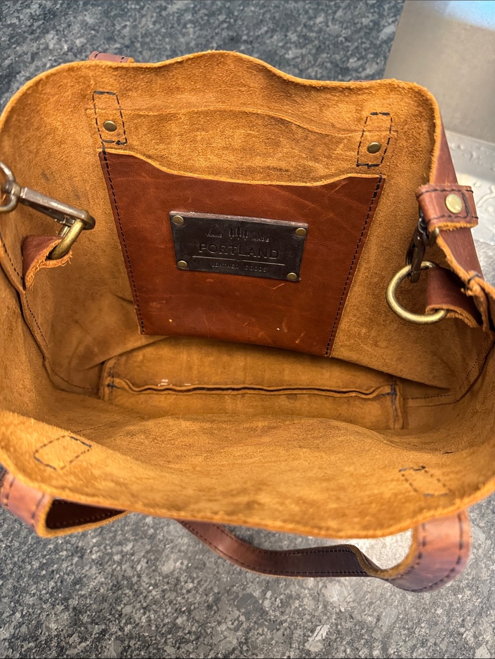 Portland leather goods Classic Brown Leather Shoulder Tote - Picture 3 of 5